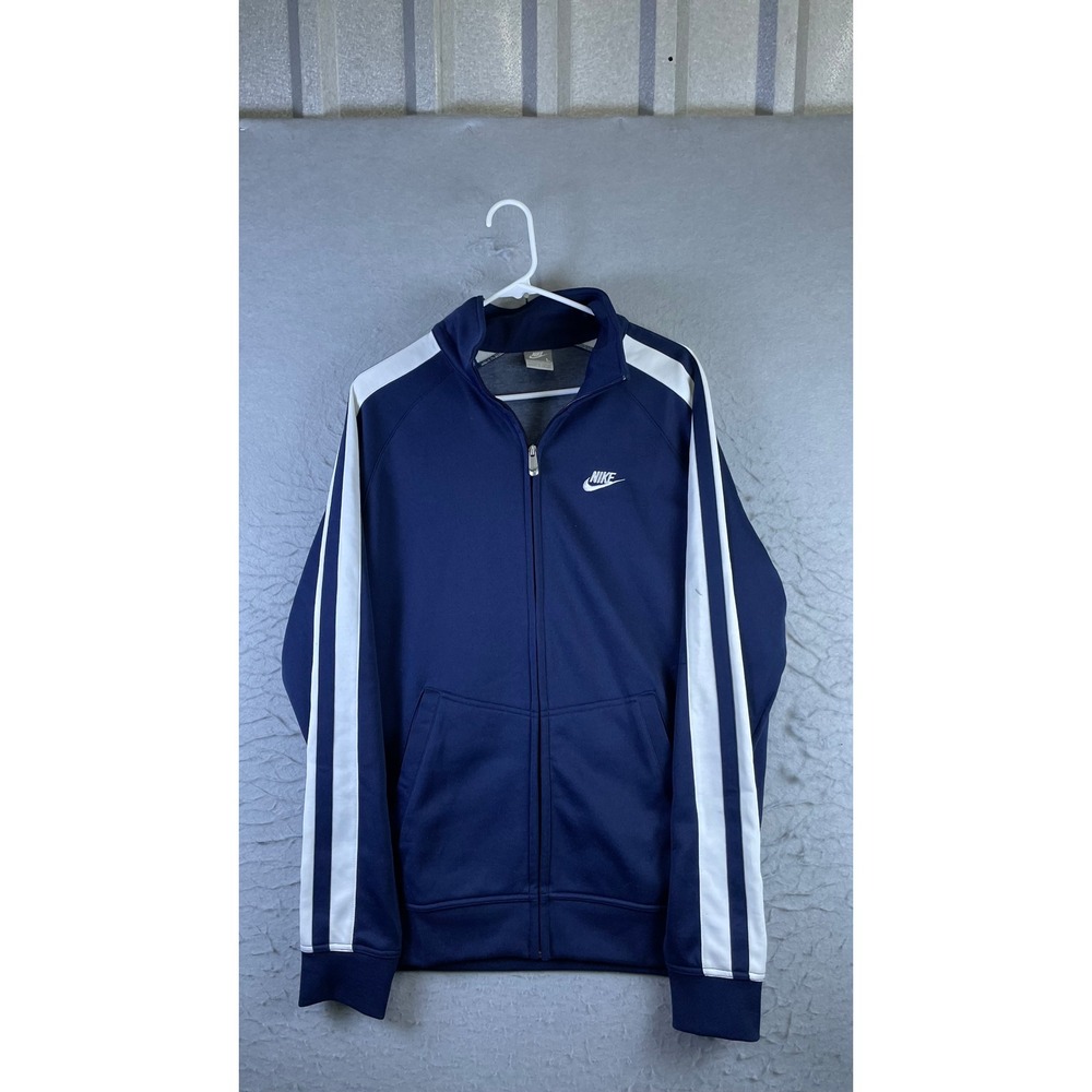 Nike Track Jacket Mens L Navy Blue Good Full Zip Stripe Athletic Coat